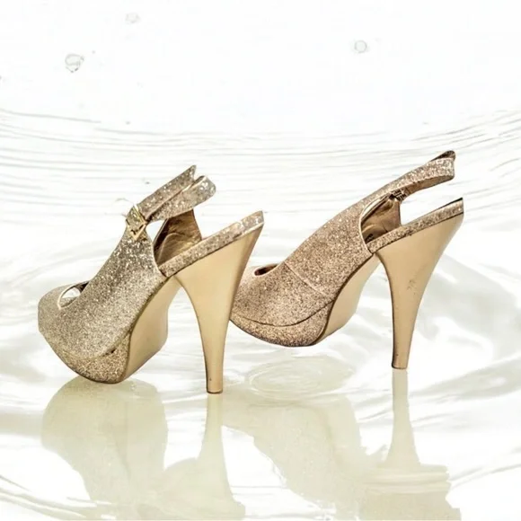Madden Girl Oakland Gold Glitter Slingback Heels - Picture 2 of 3